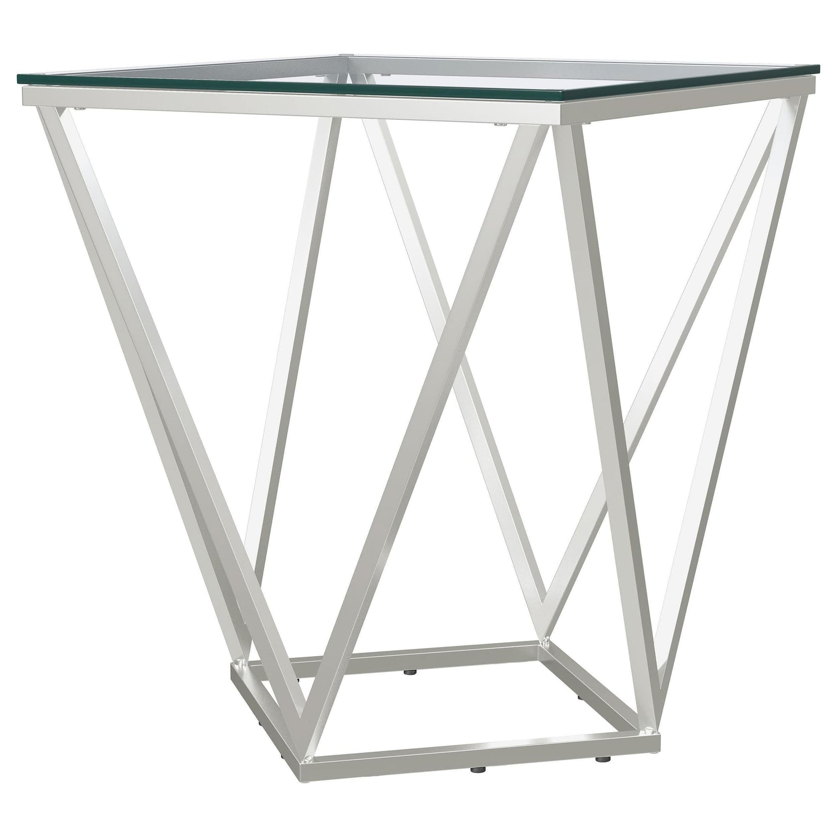 Brittania Square Glass Top Geometric End Table Nickel 709737 - Ella Furniture