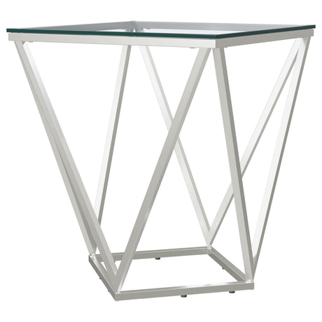 Brittania Square Glass Top Geometric End Table Nickel 709737 - Ella Furniture