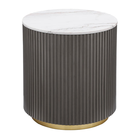 Jason Round Marble Top Side End Table White and Charcoal 710417 - Ella Furniture