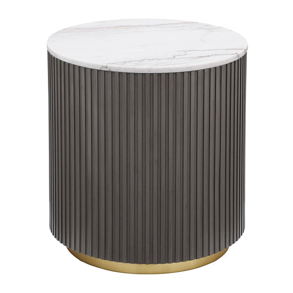 Jason Round Marble Top Side End Table White and Charcoal 710417 - Ella Furniture