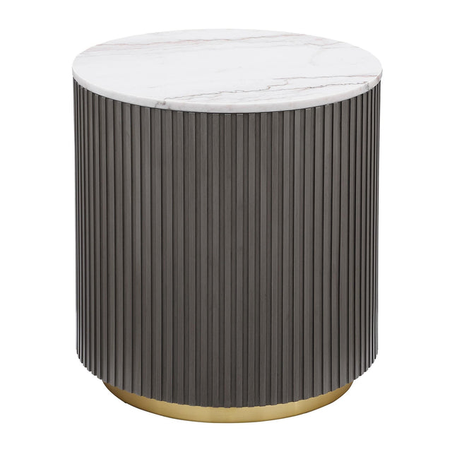 Jason Round Marble Top Side End Table White and Charcoal 710417 - Ella Furniture