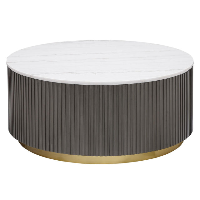 Jason Round Marble Top Coffee Table White and Charcoal 710418 - Ella Furniture