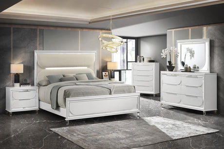 Eden White Modern Contemporary Solid Wood Velvet Upholstered LED Bedroom Set - Ella Furniture