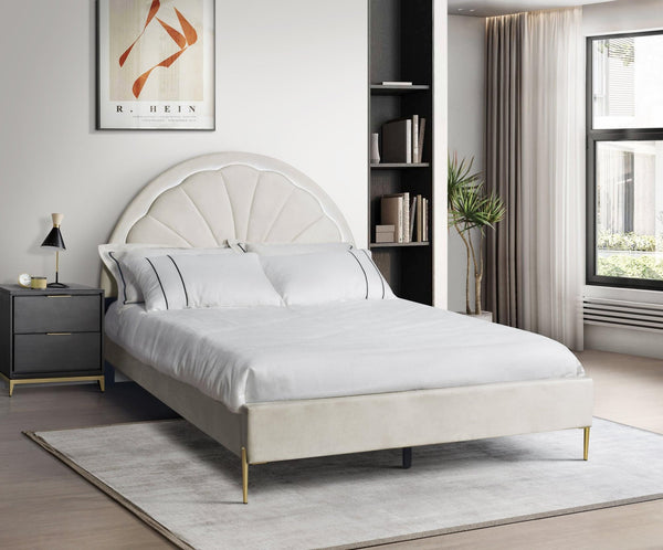 Flora Beige Platform Bed Twin, Full, Queen (Led Lights) (Full) - Ella Furniture
