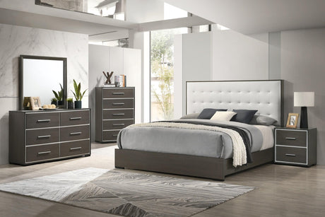 Sharpe Gray/White Modern Solid Wood And Veneers Fabric Upholstered Tufted Bedroom Set - Ella Furniture