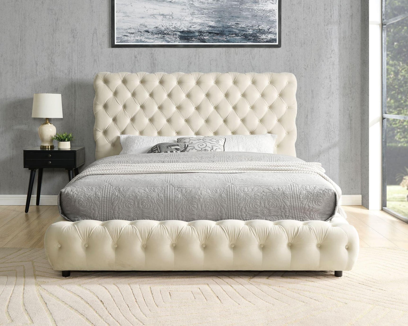 Dream Beige Platform Bed - Queen, King (King) - Ella Furniture