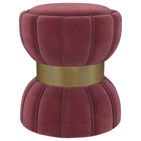 Sora Round Upholstered Ottoman Berry 910290 - Ella Furniture