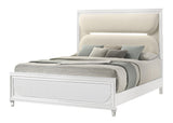 Eden White Modern Contemporary Solid Wood Velvet Upholstered LED King Bed - Ella Furniture
