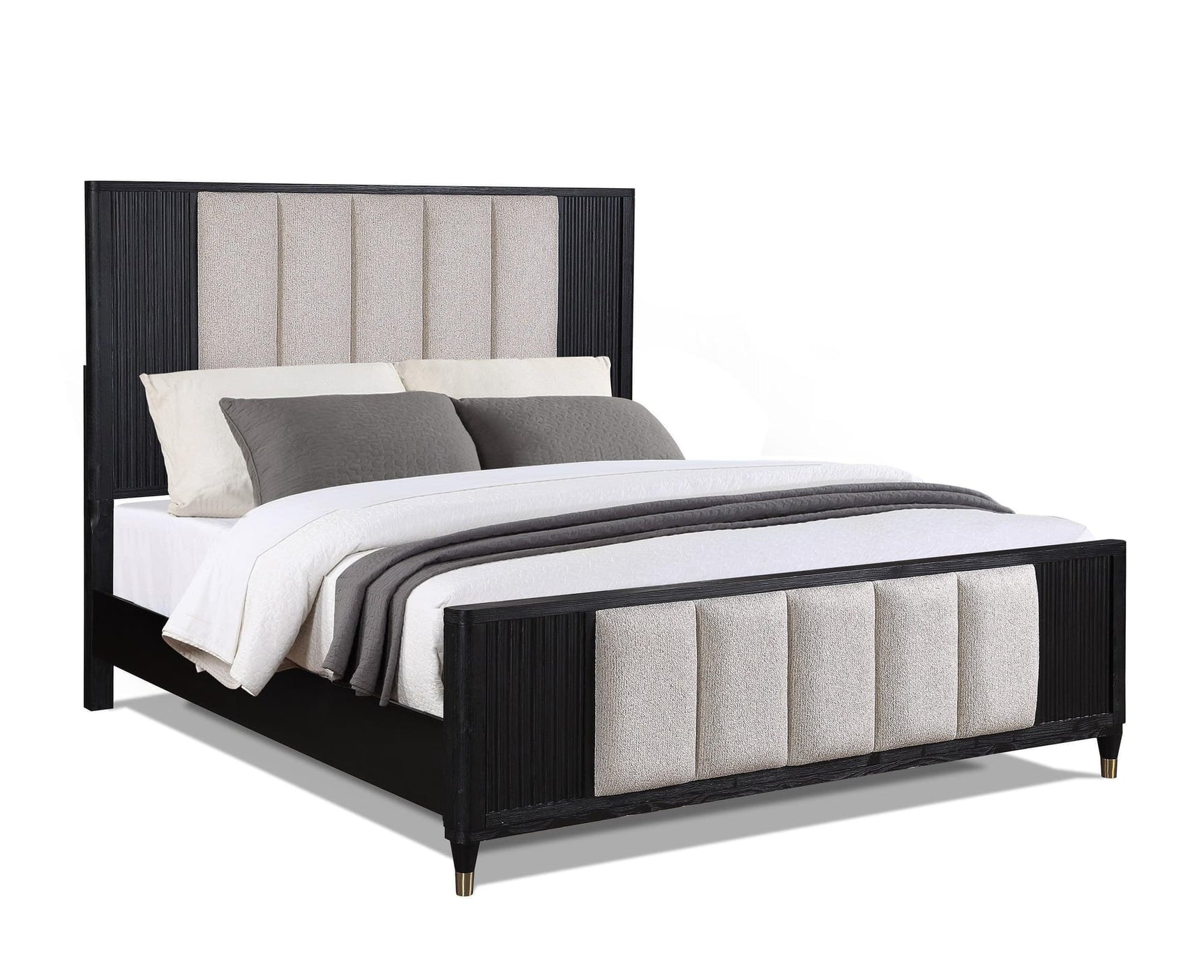 Kara Black Gray Fabric Upholstered Panel King Bed