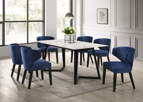 Hamilton White Blue Dining Table + 6 Chair Set - Ella Furniture
