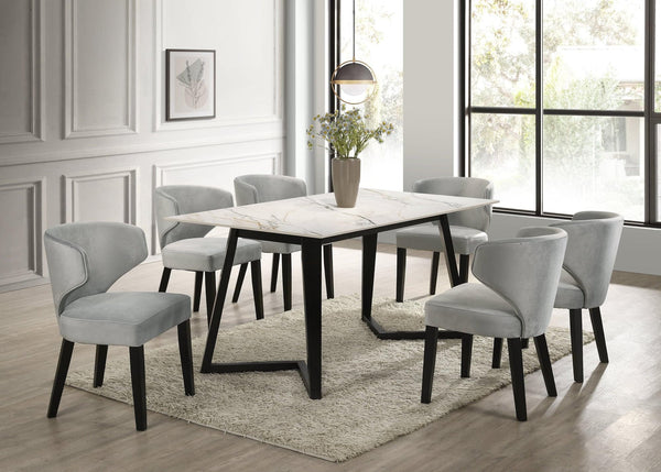 Hamilton White Silver Dining Table + 6 Chair Set - Ella Furniture