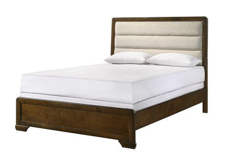 Coffield Brown Modern Contemporary Solid Wood Fabric Upholstered King Bed - Ella Furniture