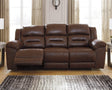 Stoneland Chocolate Faux Leather Power Reclining Sofa - Ella Furniture