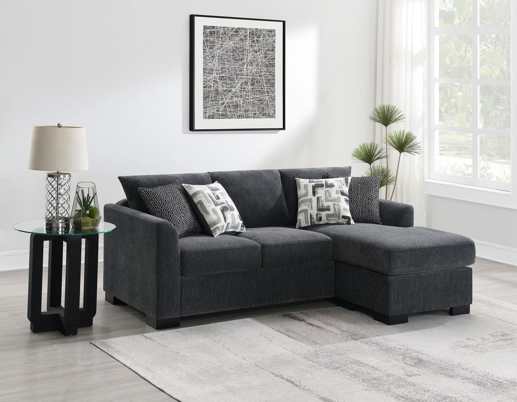 Storey Upholstered Sleeper Sectional Chaise Sofa Dark Grey 504777 - Ella Furniture