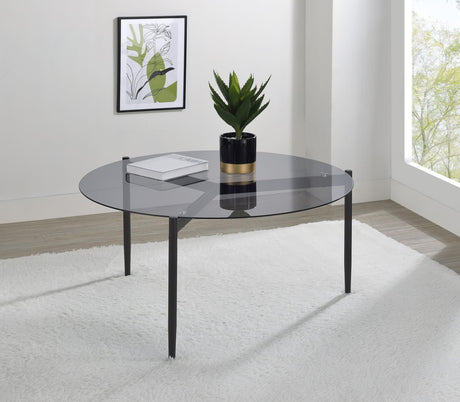 ROSALIE Rosalie Round Smoked Glass Top Coffee Table Sandy Black 710168 - Ella Furniture