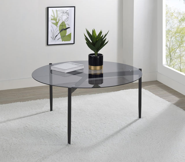 ROSALIE Rosalie Round Smoked Glass Top Coffee Table Sandy Black 710168 - Ella Furniture