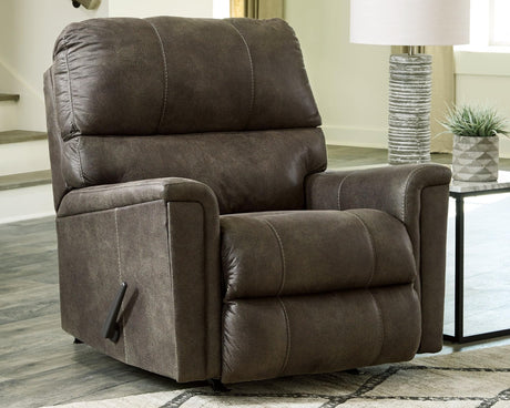 Navi Smoke Faux Leather Recliner - Ella Furniture