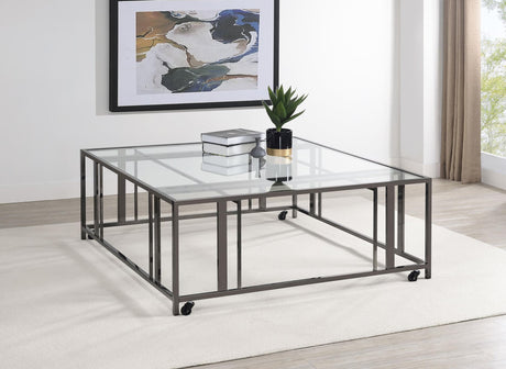 ADRI Adri Square Glass Top Coffee Table with Casters Black Nickel 710178 - Ella Furniture