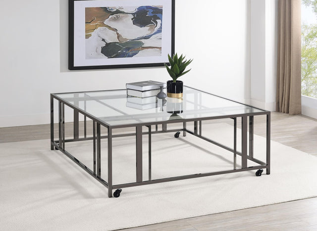 ADRI Adri Square Glass Top Coffee Table with Casters Black Nickel 710178 - Ella Furniture