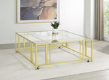 ADRI Adri Square Glass Top Coffee Table with Casters Matte Brass 710188 - Ella Furniture