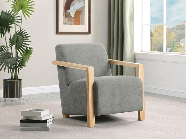 DIEGO BUNK BED Diego Upholstered Accent Arm Chair with Wood Arms Grey 902269 - Ella Furniture