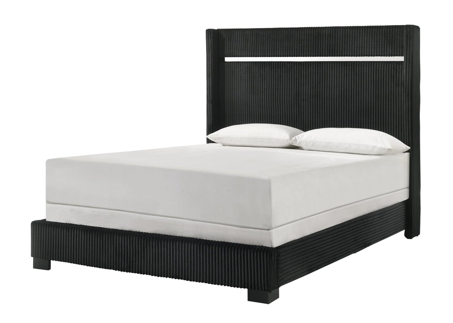 Gennro Black Modern Contemporary Solid Wood Velvet Upholstered King Bed - Ella Furniture