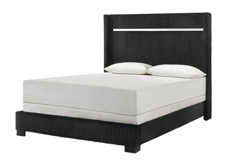 Gennro Black Modern Contemporary Solid Wood Velvet Upholstered King Bed - Ella Furniture
