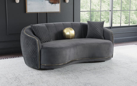 Brookside Velvet Upholstered Curved Sofa Dark Grey 504844 - Ella Furniture