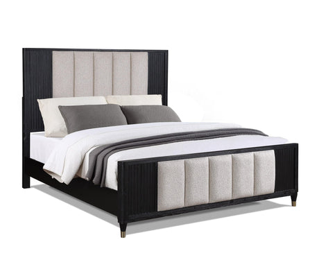 Kara Black Gray Fabric Upholstered Panel Queen Bed