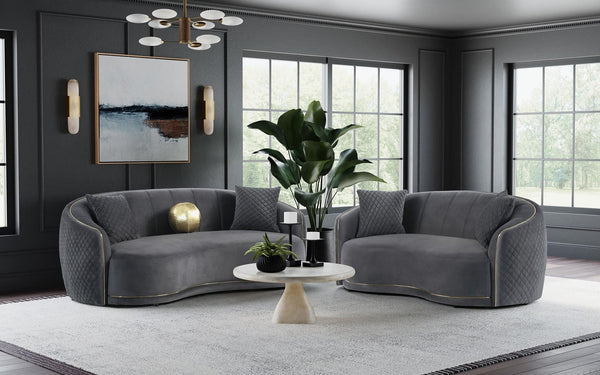 Brookside 2-piece Velvet Upholstered Sofa Set Dark Grey 504844-S2 - Ella Furniture