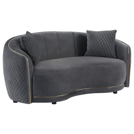 Brookside Velvet Upholstered Curved Loveseat Dark Grey 504845 - Ella Furniture