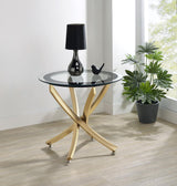 BROOKE Brooke Round Glass Top Side End Table Metal Base Brass 707887 - Ella Furniture