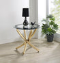 BROOKE Brooke Round Glass Top Side End Table Metal Base Brass 707887 - Ella Furniture