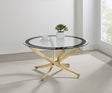 BROOKE Brooke Round Glass Top Coffee Table Metal Base Brass 707888 - Ella Furniture