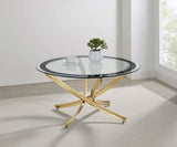BROOKE Brooke Round Glass Top Coffee Table Metal Base Brass 707888 - Ella Furniture