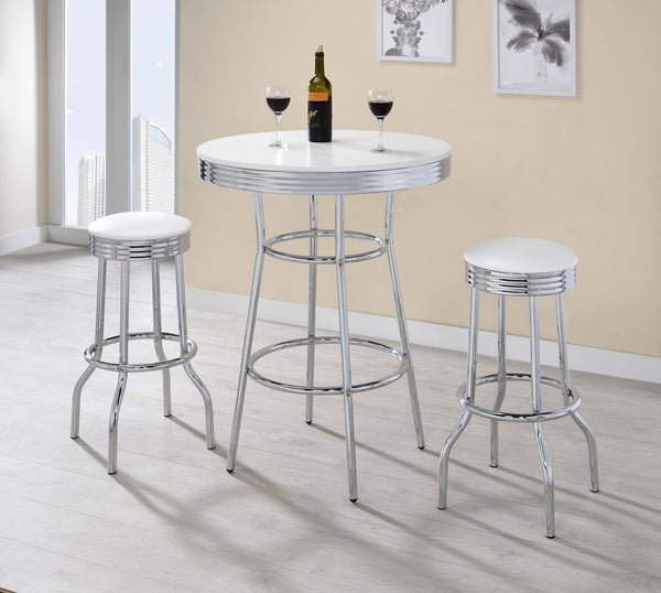 RETRO CHROME Retro 3-piece Round 1950s Bistro Pub Bar Table Set White 2300-S3 - Ella Furniture