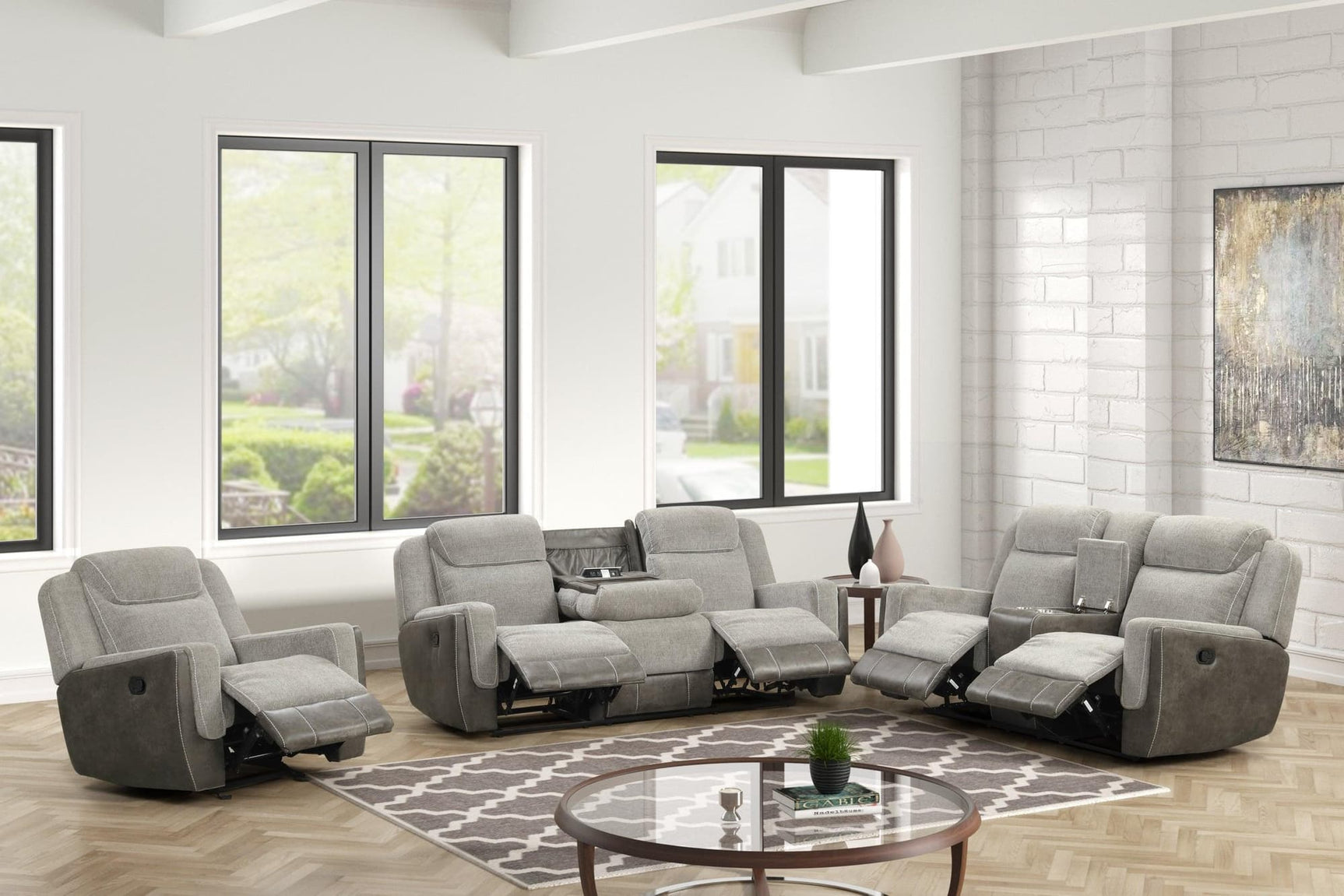 Lisa - Gray 3Pc Reclining Set - Ella Furniture