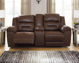 Stoneland Chocolate Faux Leather Power Reclining Loveseat With Console - Ella Furniture