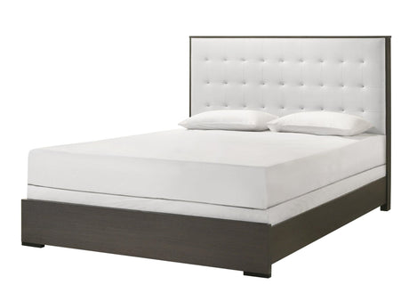 Sharpe Gray/White Modern Solid Wood And Veneers Fabric Upholstered Tufted Full Bed - Ella Furniture