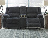 Draycoll Slate Chenille Reclining Loveseat With Console - Ella Furniture