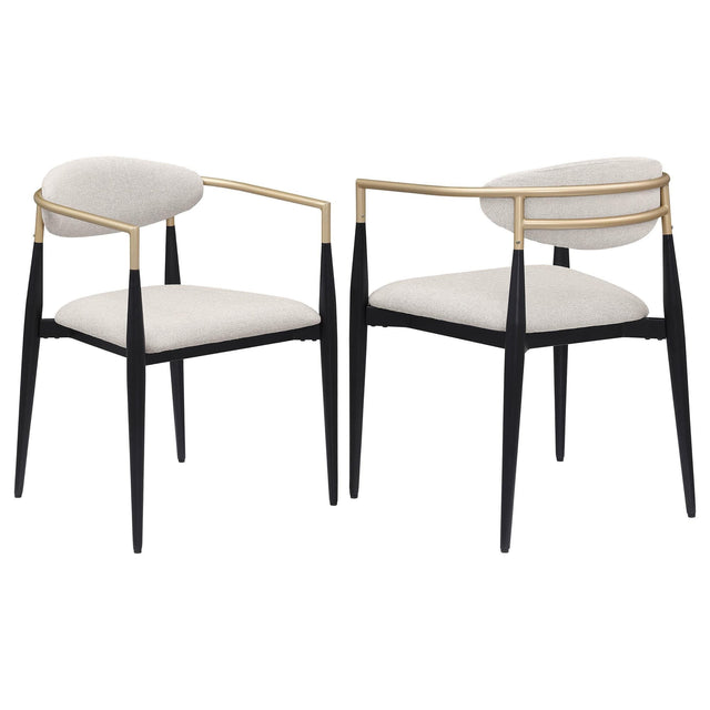 ALEXIS Alexis Fabric Upholstered Dining Arm Chair Beige (Set of 2) 182692 - Ella Furniture