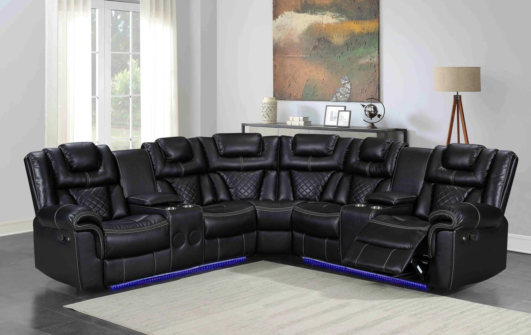 Alexa2023 Black Reclining Sectional - Ella Furniture