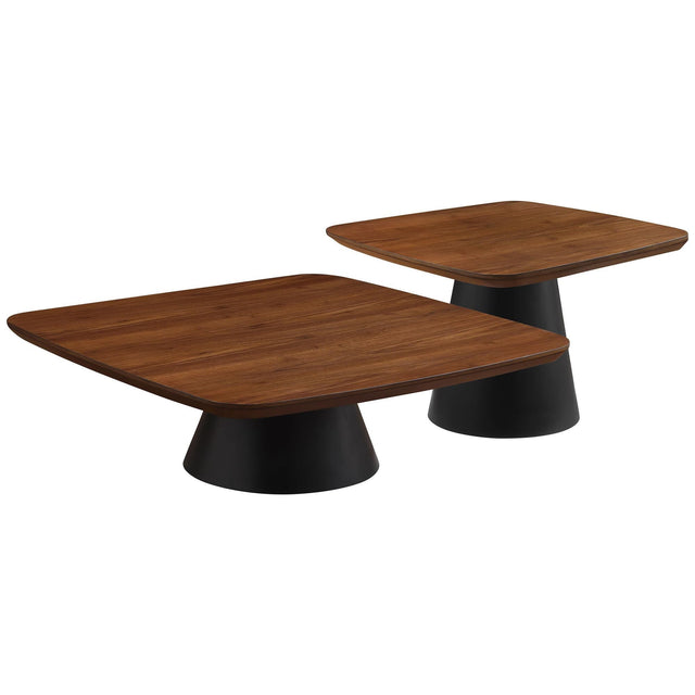 Eason 2-piece Coffee Table Set Walnut and Black 710010 - Ella Furniture