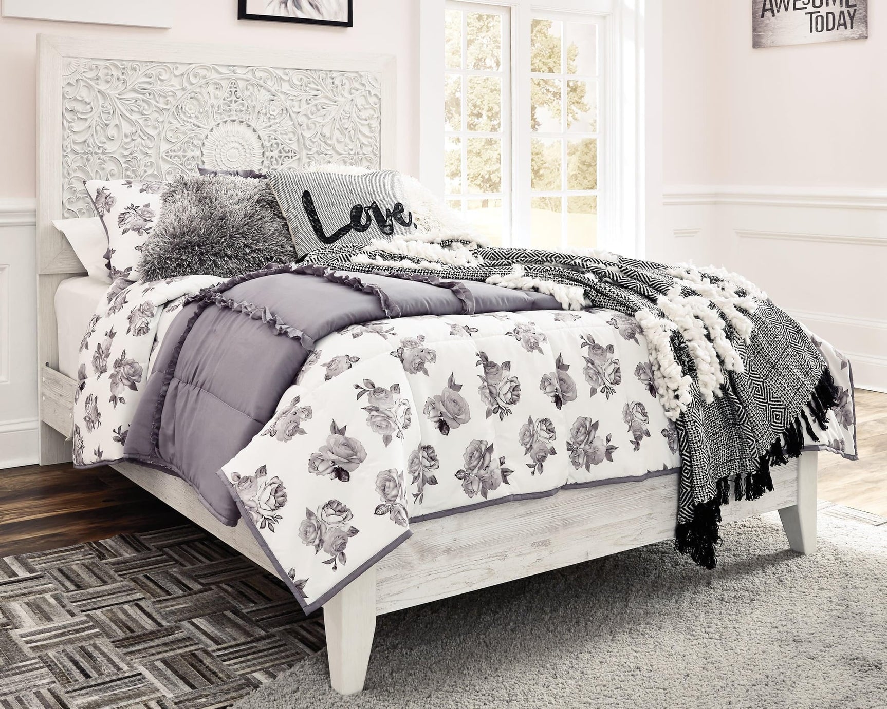 Paxberry Whitewash Full Panel Bed - Ella Furniture