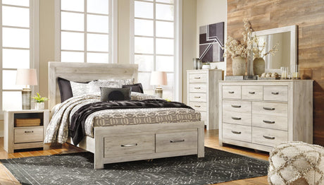 Bellaby Whitewash Queen Platform Bed With 2 Storage Drawers - Ella Furniture