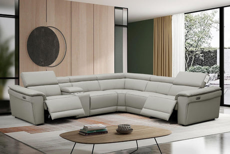 Newyork Gray - Leather Power Reclining Sectional - Ella Furniture