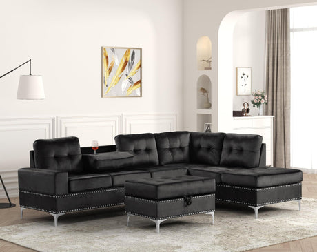 Anserra Black Reversible Sectional + Ottoman Set - Ella Furniture