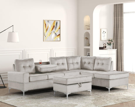 Anserra Gray Reversible Sectional + Ottoman Set - Ella Furniture