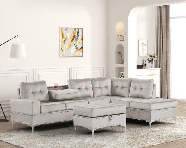 Anserra Gray Reversible Sectional + Ottoman Set - Ella Furniture