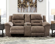 Stoneland Fossil Faux Leather Power Reclining Loveseat With Console - Ella Furniture
